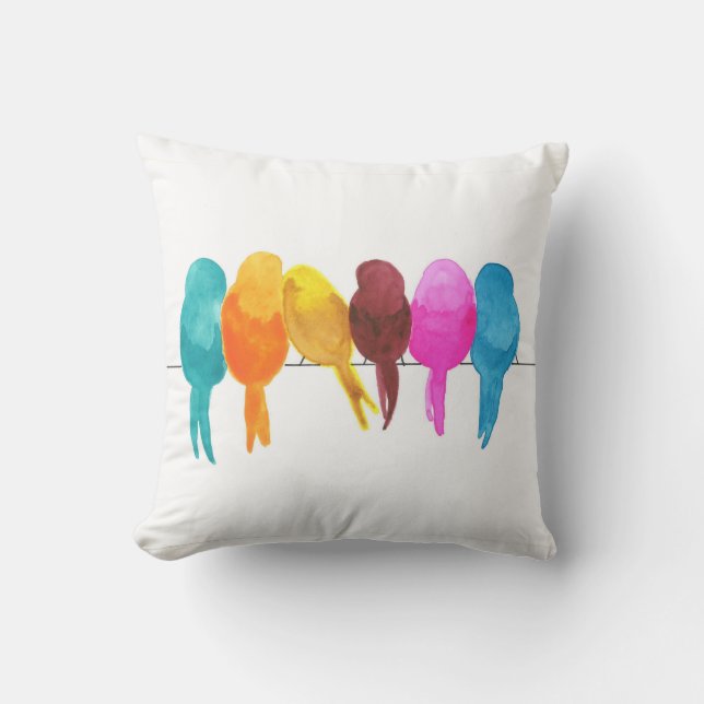 Colourful Watercolor Birds  Cushion (Front)