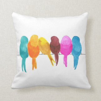 Colourful Watercolor Birds  Cushion