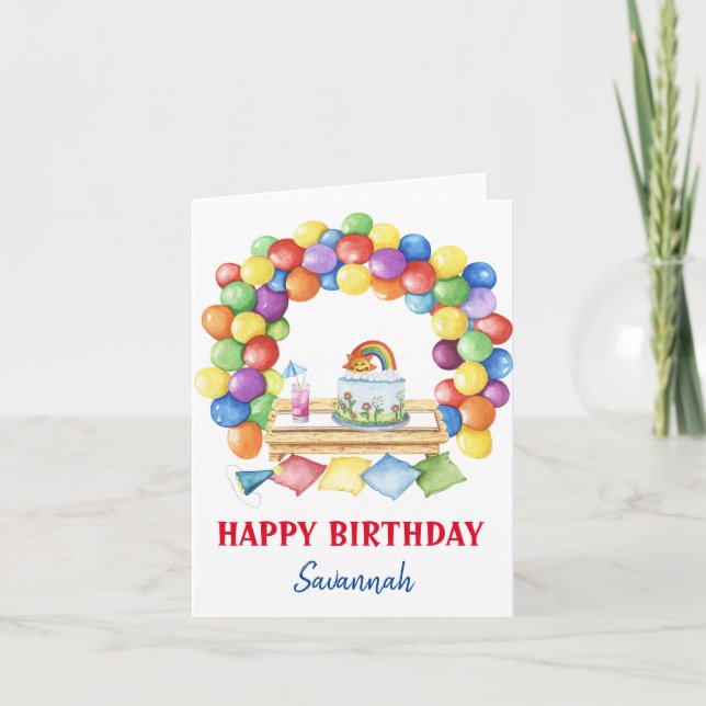  Colourful Watercolor Birthday Balloons  Card (Front)