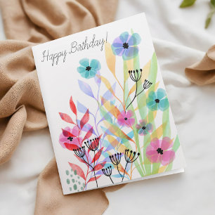Colourful Watercolor Blooms Business Happy Birthda Card