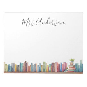 Colourful Watercolor Books Teacher Name Notepad