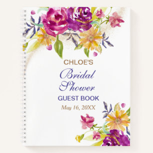 Colourful Watercolor Bouquet Bridal Shower Guest Notebook