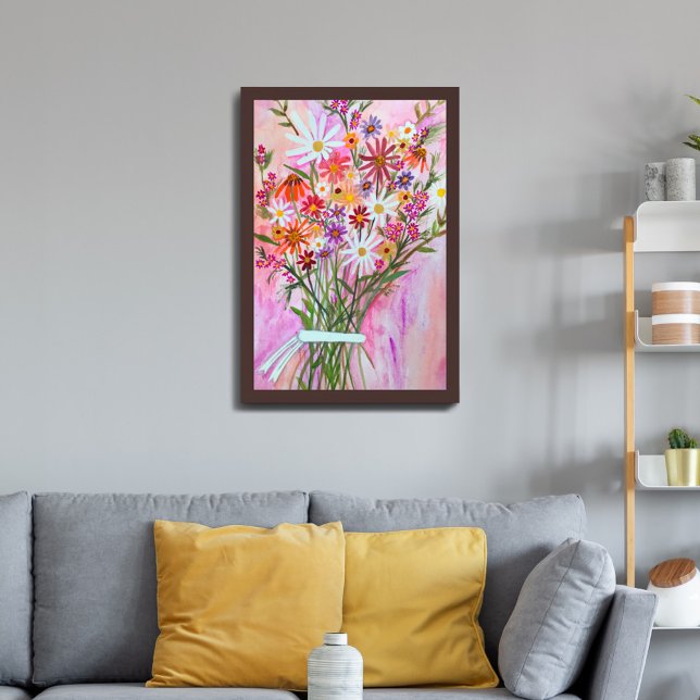 Colourful Watercolor Bouquet Daisies Art Poster (Colorful Watercolor Bouquet Daisies Art Poster
)