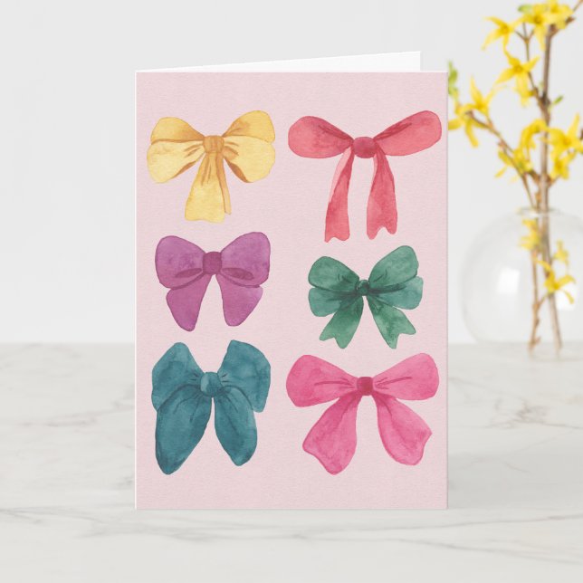 Colourful Watercolor Bows Greeting Card – Blank (Yellow Flower)