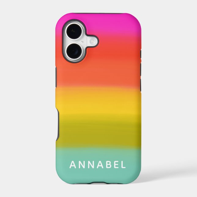 Colourful Watercolor Bright Rainbow Stripes Name (Back)