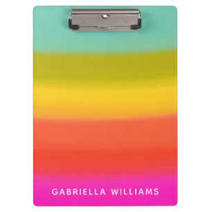 Colourful Watercolor Bright Rainbow Stripes Name Clipboard