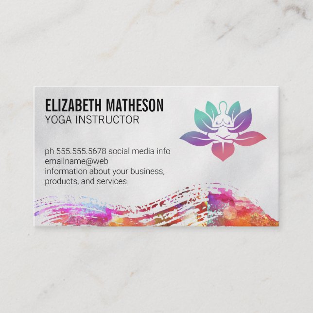 Colourful Watercolor Brushed | Yoga Logo Business Card (Front)