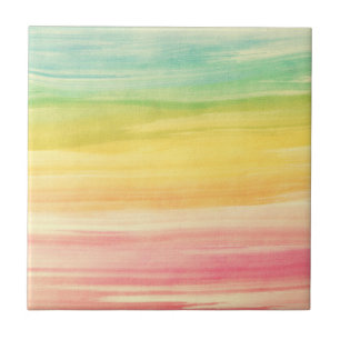 Colourful Watercolor Brushstrokes Ceramic Tile