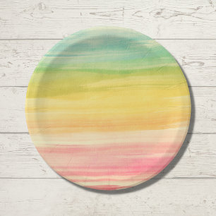 Colourful Watercolor Brushstrokes Paper Plate
