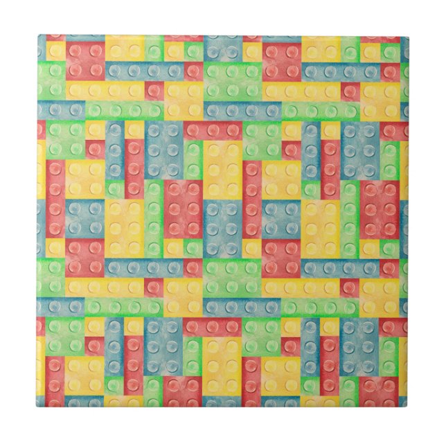 Colourful Watercolor Building Blocks Ceramic Tile (Front)