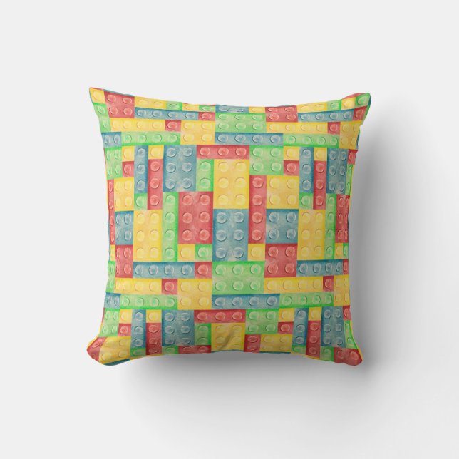 Colourful Watercolor Building Blocks Cushion (Front)