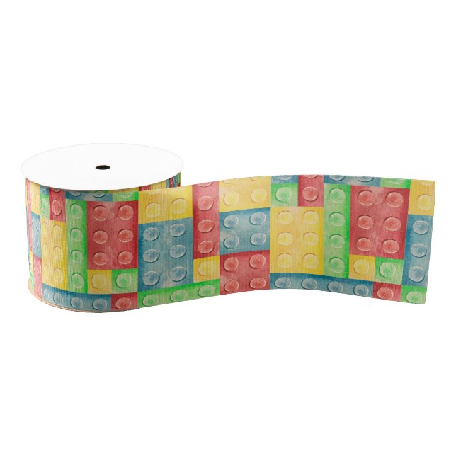 Colourful Watercolor Building Blocks Grosgrain Ribbon (Spool)