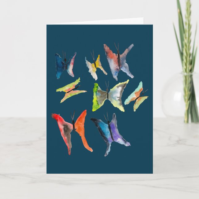 Colourful watercolor butterflies card (Front)