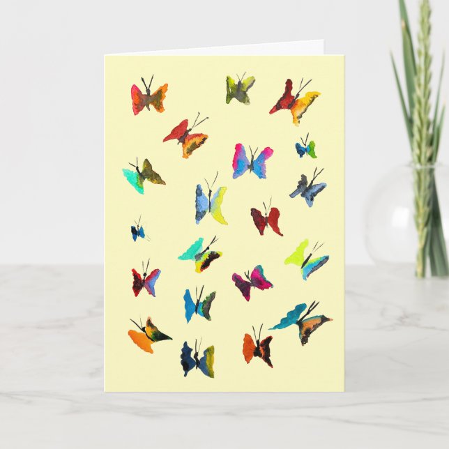 Colourful watercolor butterflies card (Front)