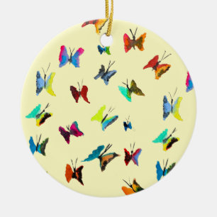 Colourful watercolor butterflies ceramic ornament