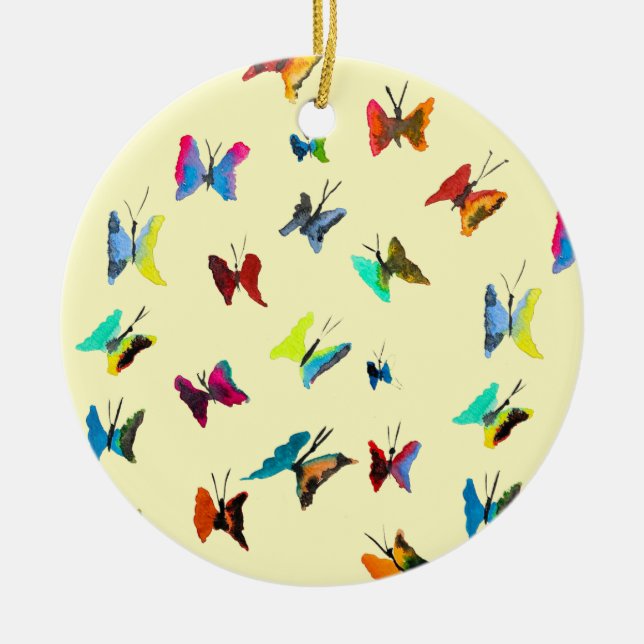 Colourful watercolor butterflies ceramic ornament (Front)