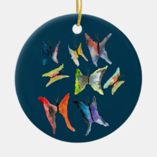 Colourful watercolor butterflies ceramic ornament