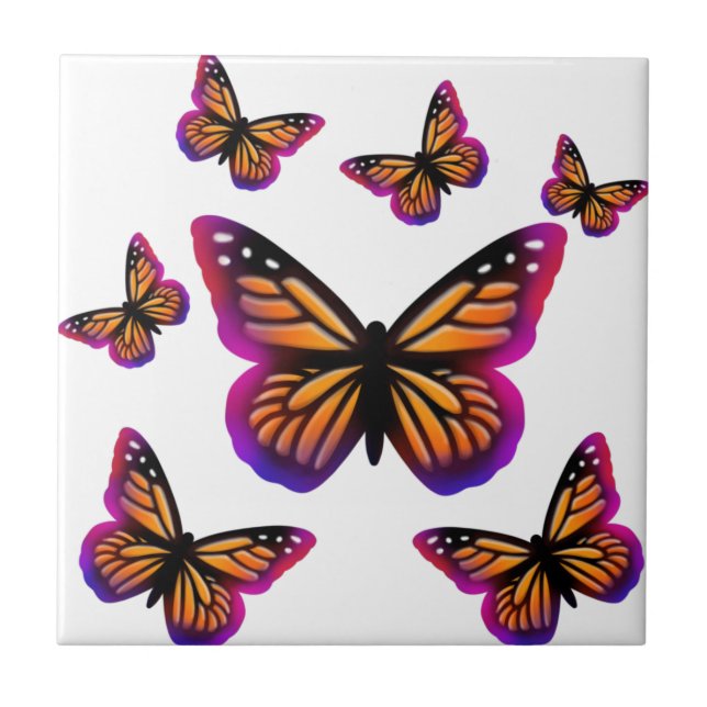 Colourful watercolor butterflies ceramic tile (Front)