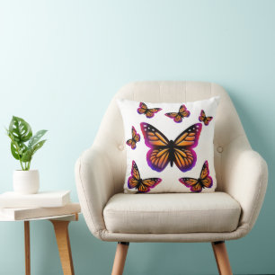 Colourful watercolor butterflies cushion