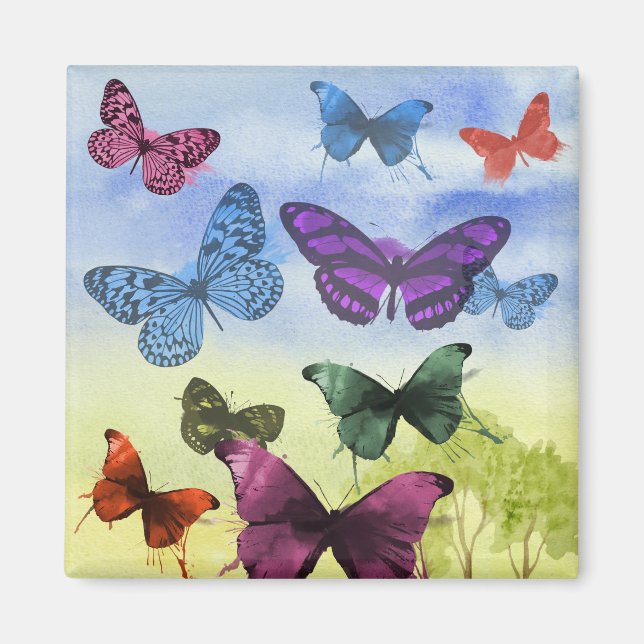Colourful watercolor butterflies illustration magnet (Front)