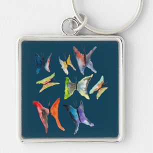 Colourful watercolor butterflies keychain