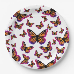 Colourful watercolor butterflies paper plate