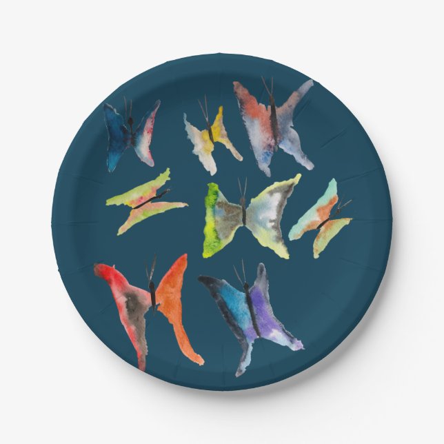 Colourful watercolor butterflies paper plates (Front)