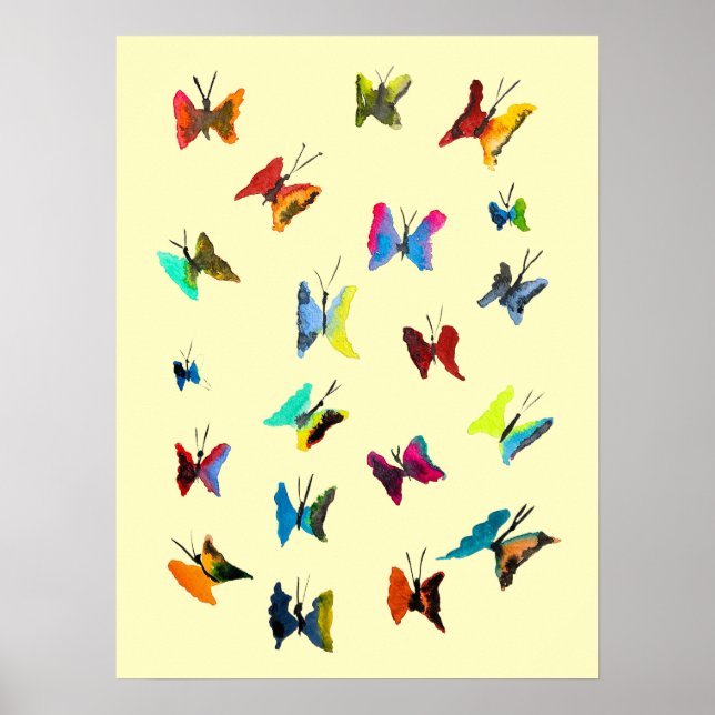 Colourful watercolor butterflies poster (Front)