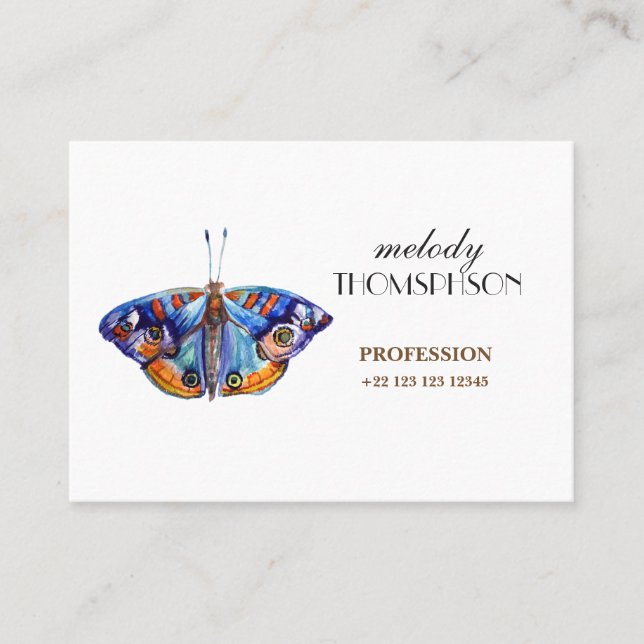 Colourful watercolor butterfly business card (Front)