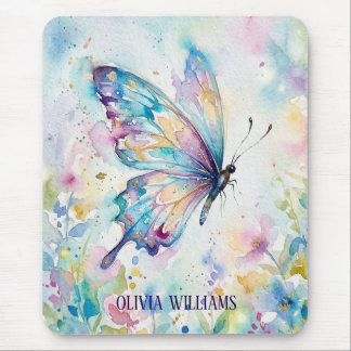Colourful Watercolor Butterfly Floral Mouse Pad