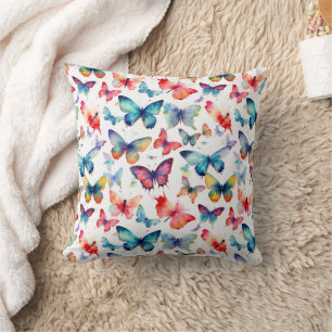 Colourful Watercolor Butterfly Rainbow Pattern Cushion