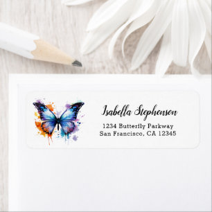 Colourful Watercolor Butterfly Return Address Label