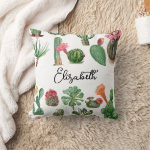 Colourful Watercolor Cactus & Succulents Flowers Cushion