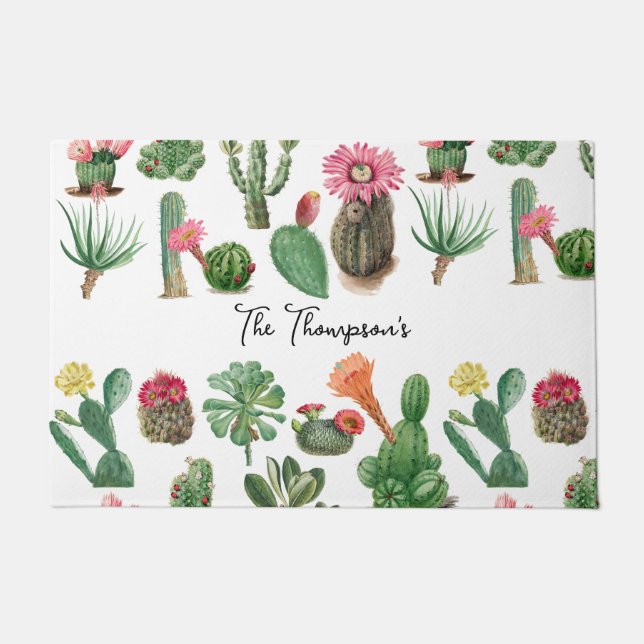 Colourful Watercolor Cactus & Succulents Flowers  Doormat (Front)