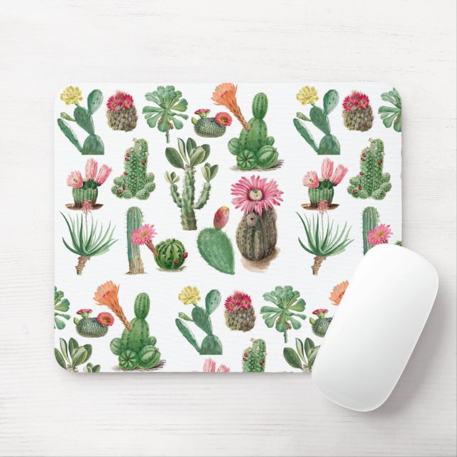 Colourful Watercolor Cactus & Succulents Flowers Mouse Pad (With Mouse)