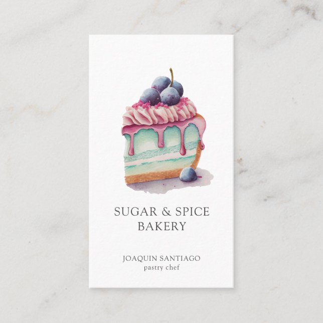 Colourful Watercolor Cake Baker Pastry Chef Business Card (Front)