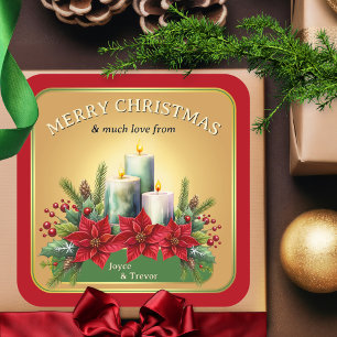 Colourful Watercolor Candles Poinsettia Christmas Square Sticker