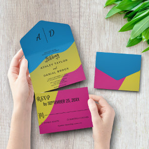 Colourful watercolor chic All in One Wedding Invit Invitation