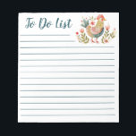 Colourful Watercolor Chicken Folk Art To Do List Notepad<br><div class="desc">A cute to do list notepad with a colourful watercolor folk art chicken. So cute for prioritising your tasks. Designed for you by Blackberry Boulevard.</div>
