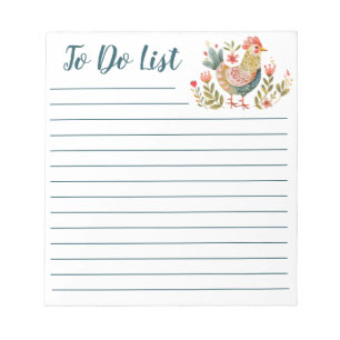 Colourful Watercolor Chicken Folk Art To Do List Notepad