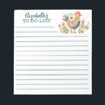 Colourful Watercolor Chicken Folk Art To Do List Notepad<br><div class="desc">A cute personalised to do list notepad with a colourful watercolor folk art chicken. So cute for prioritising your tasks. Designed for you by Blackberry Boulevard.</div>