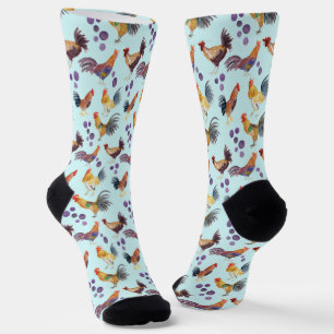Colourful Watercolor Chickens & Eggs Barnyard Farm Socks