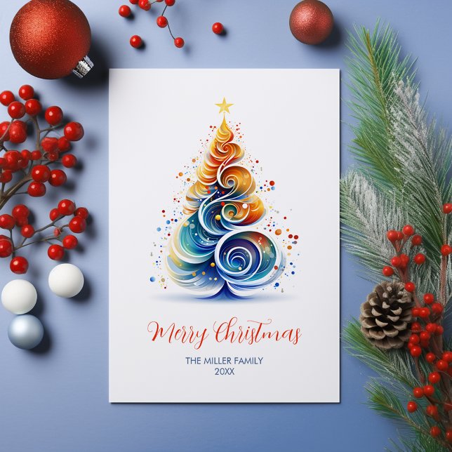 Colourful Watercolor Christmas Tree Customisable Holiday Postcard (Creator Uploaded)