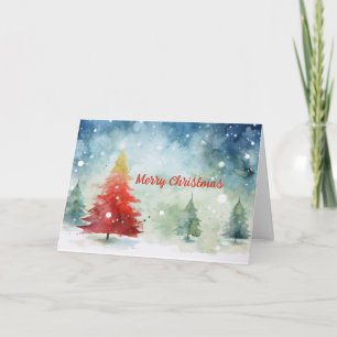Colourful Watercolor Christmas Trees Christmas Car Card