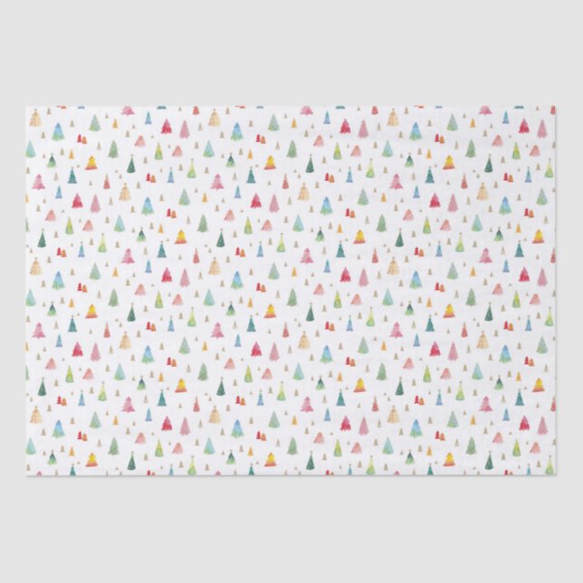 Colourful Watercolor Christmas Trees Holiday Tissue Paper (Front)