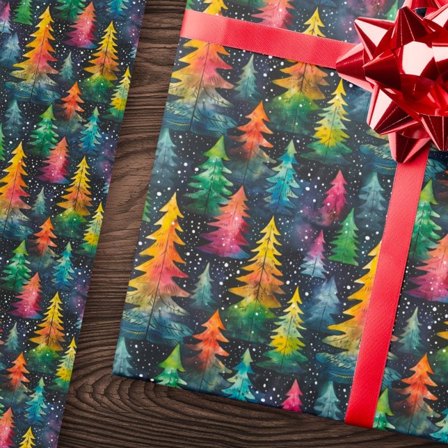 Colourful watercolor Christmas trees Wrapping Paper (Colorful watercolor Christmas trees Wrapping Paper)