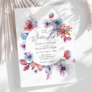 Colourful Watercolor Circle Flowers Wedding Invitation