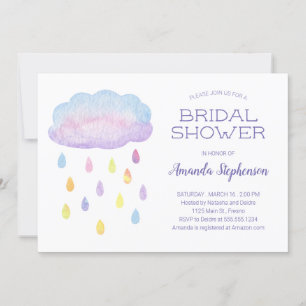 Colourful Watercolor Cloud Raindrops Bridal Shower Invitation