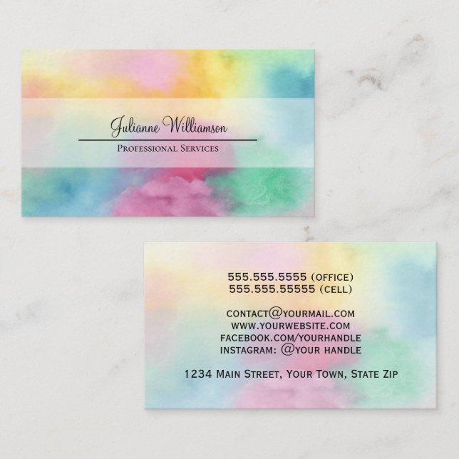 Colourful Watercolor Clouds Pretty Business Card (Front/Back)