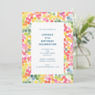 Colourful Watercolor Confetti 21st Birthday Party Invitation
